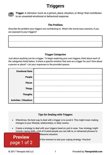 Free Printable Identifying Triggers Worksheets
