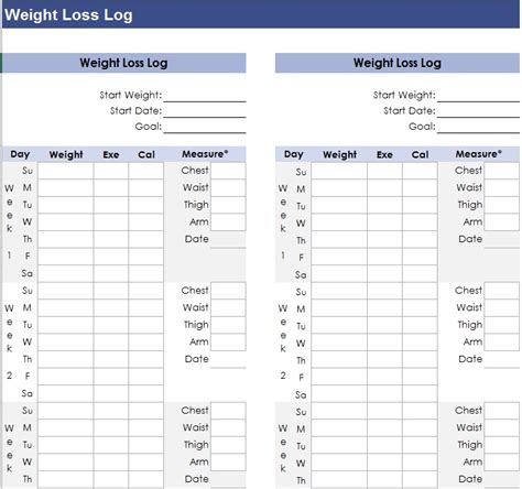 13 Free Sample Weight Loss Log Templates Printable Samples