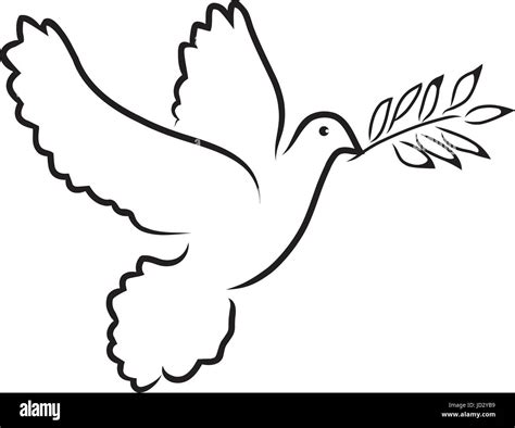 Vector Illustration Of Dove Silhouette With Olive Branch Peace Stock