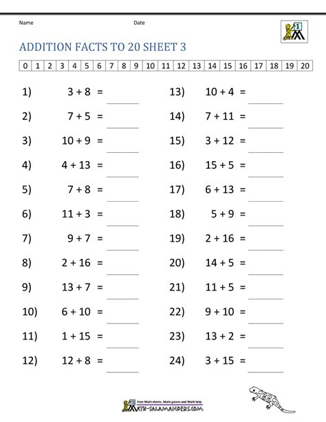 Addition Facts To 20 Worksheets Free Printable Worksheet