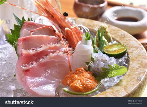Delicious Japanese Fresh Raw Seafoods Sashimi Stock Photo 88910818