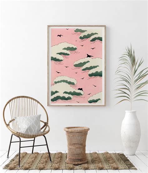 Japandi Print Japanese Wall Art Japandi Pink Sky Art Poster Etsy