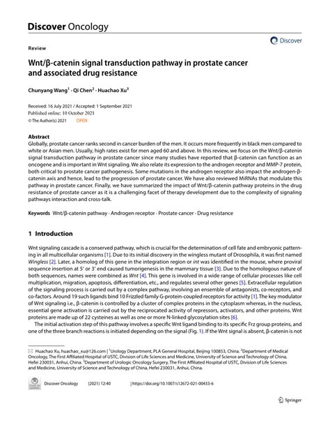 Pdf Wnt Catenin Signal Transduction Pathway In Prostate Cancer And