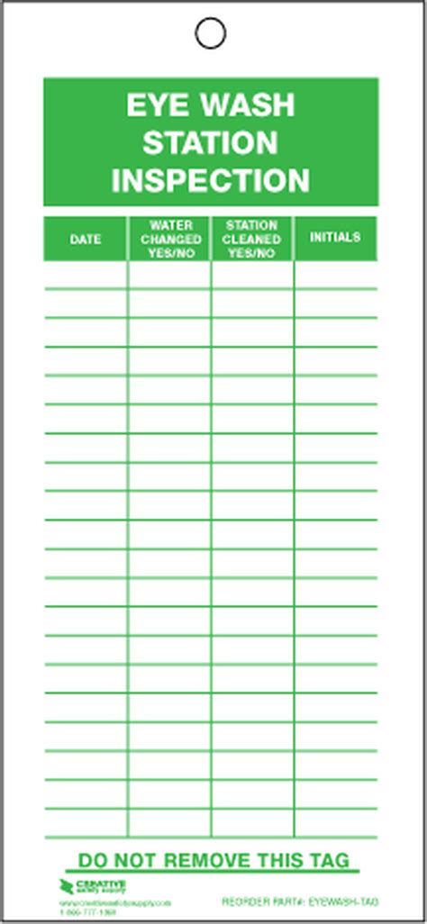 Eyewash station inspection template excel baldcirclespecialists : Eye Wash Station Inspection Tags | Creative Safety Supply