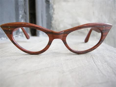 Vintage Eyeglass Catseye Wood Grain 1960s Haute Juice