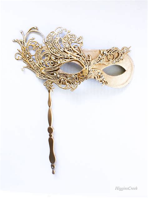 Luxury Gold Masquerade Holding Stick Mask Womens Masquerade Etsy