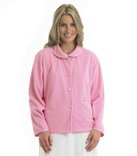 Score a discount on your outerwear purchase to rid out the rest of winter in comfort. Slenderella Ladies Soft Fleece Button Up Bed Jacket Cable ...