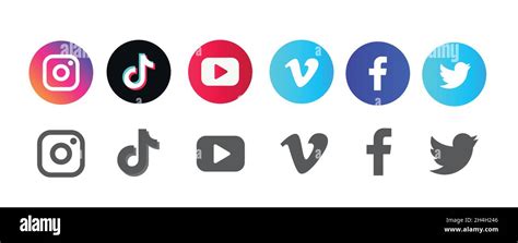 Round Social Media Logotype Collection Facebook Tiktok Instagram