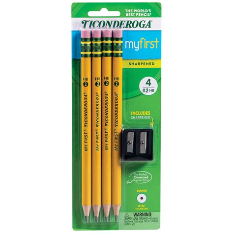 Ticonderoga My First Beginner Pencils With Bonus Sharpener Sharpened 2 Lead Yellow 4 Count