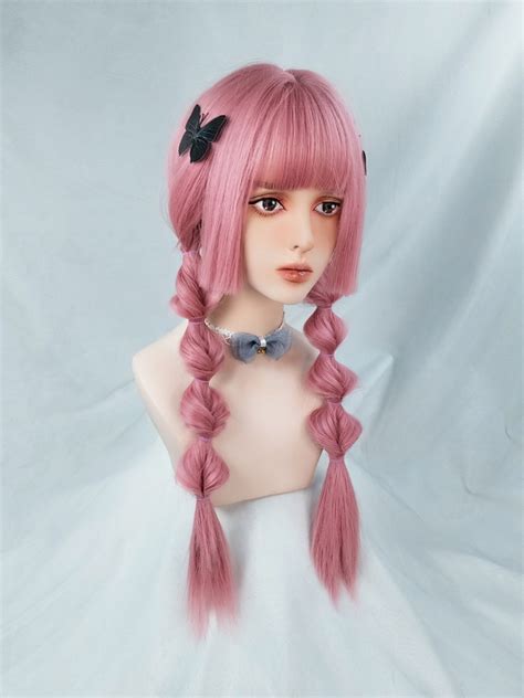 Evahair Cute Pink Long Straight Synthetic Wig With Bangs Home Evahair
