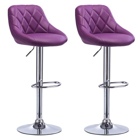 2 X Bar Stools Faux Leather Swivel Breakfast Kitchen Stool Chairs Purple U048
