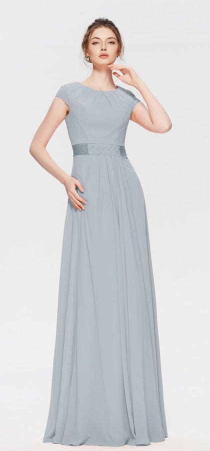 Modest Dusty Blue Prom Dresses Long With Cap Sleeves Prom Dresses Long Blue Dusty Blue