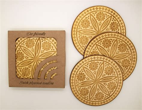 Wooden Coasters Laser Engraved Coasters Drink Coasters Set Etsy