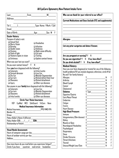 All Eyecare Optometry New Patient Intake Form Fill And