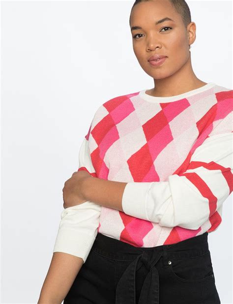 Argyle Sprty Stripe Sweater Womens Plus Size Tops Eloquii Stripe