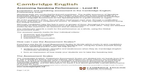 Assessing Speaking Performance At Level B1