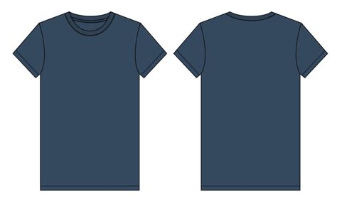 Short Sleeve T Shirt Technical Fashion Flat Sketch Navy Blue Color