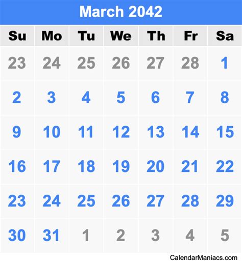March 2042 Calendar