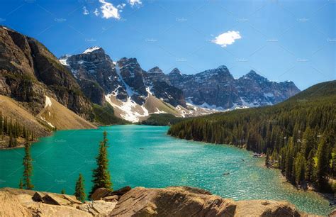 Sunny Day At Moraine Lake In Banff National Park Canada