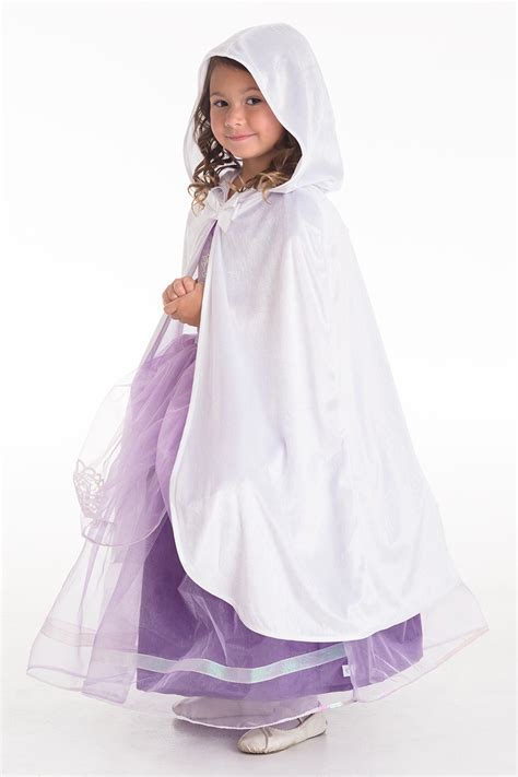 Girls White Princess Cloak With Hood Princess Accessory