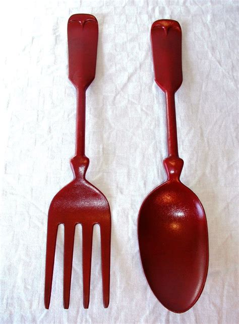 large red spoon and fork wall hangings vintage metal wall art