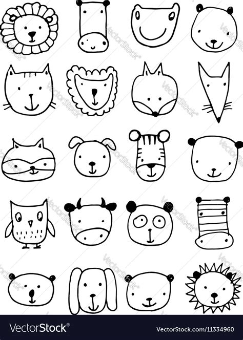 Set Animal Faces Sketch For Your Design Royalty Free Vector