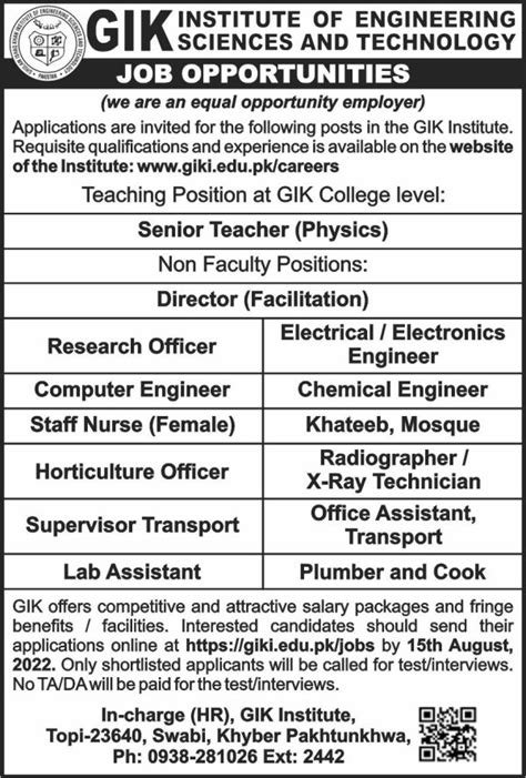 Job Opportunities Ghulam Ishaq Khan Institute Of Engineering Sciences