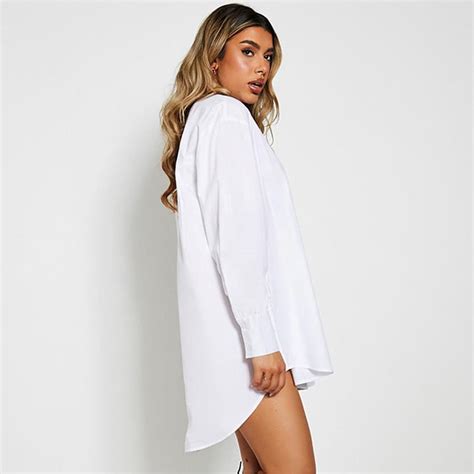 i saw it first woven oversized dip hem shirt dress white isawitfirst