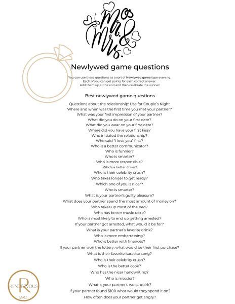 Newlywed Game Questions For Bridal Showers Free Printables