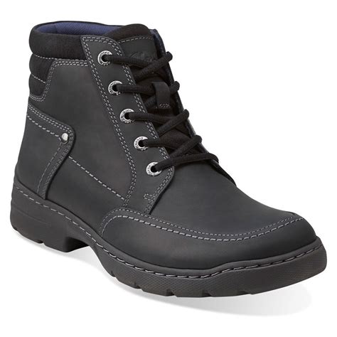 Clarks Mens Newbern Hi Black Leather Lace Up Ankle Boots Style
