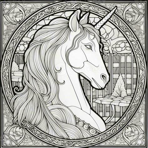 Stained Glass Unicorn Coloring Pages 26957952 Stock Photo At Vecteezy