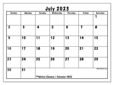 July 2023 Printable Calendar “482ss” Michel Zbinden Za