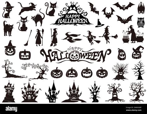 Happy Halloween Vector Silhouette Illustration Set Isolated On A White