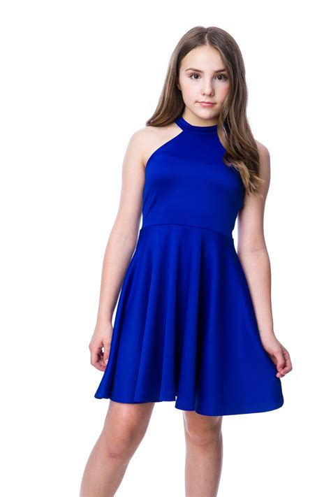 Tween Girls Cobalt Blue Halter Dress In Longer Length Tween Fashion