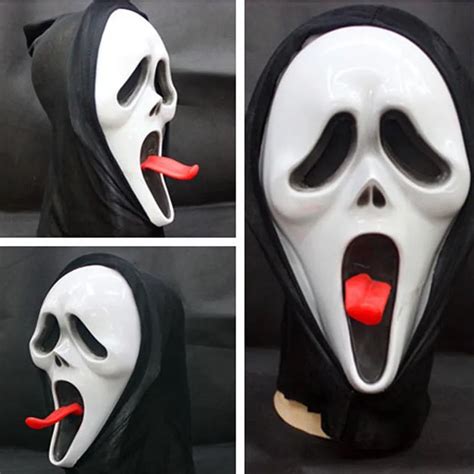 Black Scream Mask Stick Tongue Out Halloween Masquerade Masks Horror