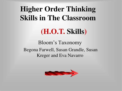 Higher order thinking skills entail critical thinking and problem solving. PPT - Higher Order Thinking Skills in The Classroom ...
