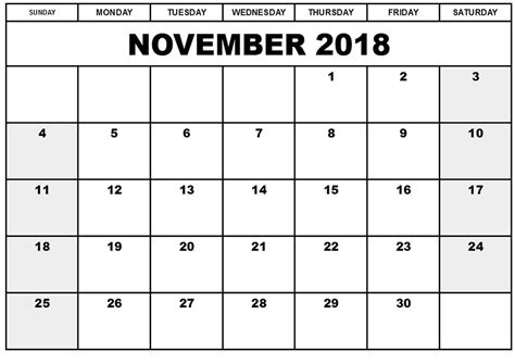 November 2018 Calendar Printable Monthly Best Calendar Example