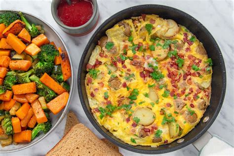 Let us know in the comments! Spanish omelette with bacon, potatoes and pan fried veggies