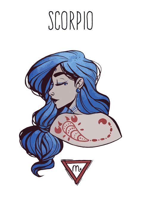 A Drawing Of A Woman With Blue Hair And Tattoos On Her Chest In Front