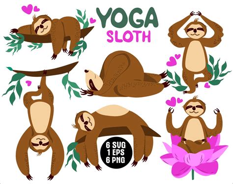 Sloth Svg Sloth Yoga Clipart Eps Meditating Sloth Cute Etsy