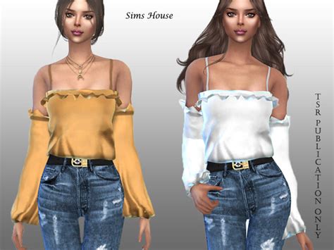 Womens Off Shoulder Silk Blouse By Sims House At Tsr Sims 4 Updates