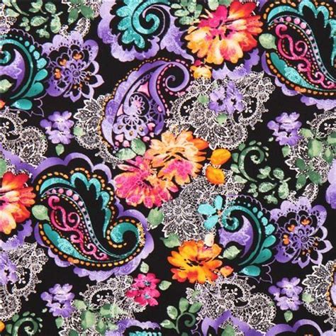 Black Paisley Flower Lace Fabric By Timeless Treasures Per
