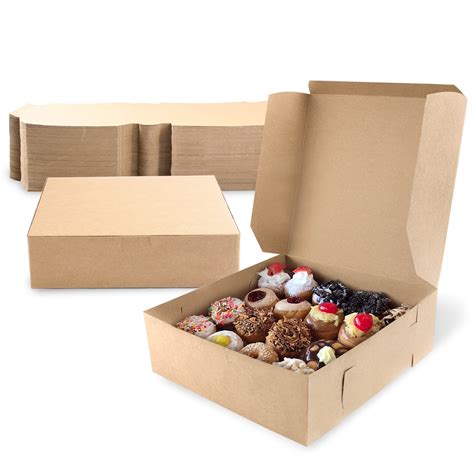 25 Pack Pastry Boxes 9 X 9 X 3 Inches Brown Bakery Box For Cookies