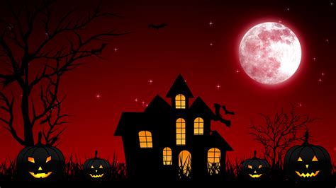 Halloween Night Castle In Red Background Stock Motion Graphics Sbv