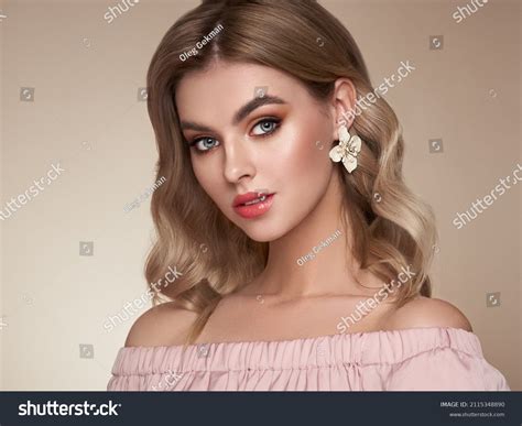 Beautiful Young Woman Shiny Wavy Blonde Stock Photo 2115348890