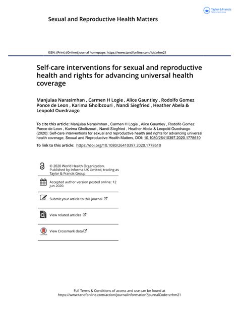 Pdf Self Care Interventions For Sexual And Reproductive Health And Rights For Advancing