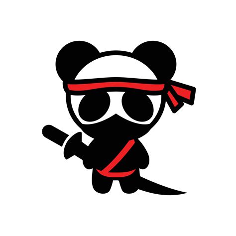 Ninja Panda Cartoon Character In Black White Background Vector Logo