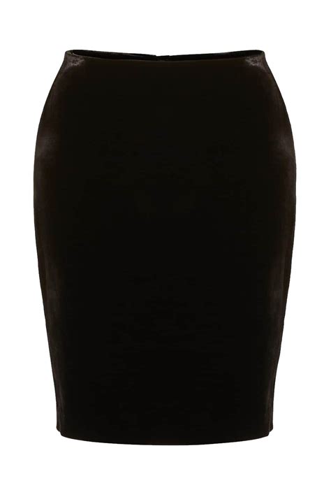 Velvet Knee Length Pencil Skirt In Black Roman Originals Uk