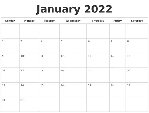 January 2022 Calendars Free