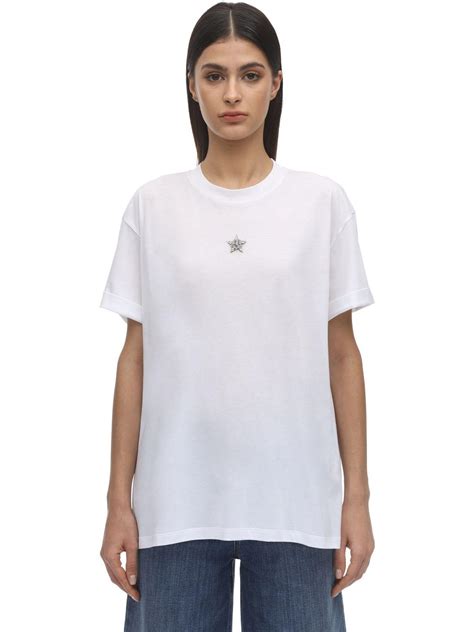 Stella Mccartney Star Detail Cotton Jersey T Shirt In White Lyst